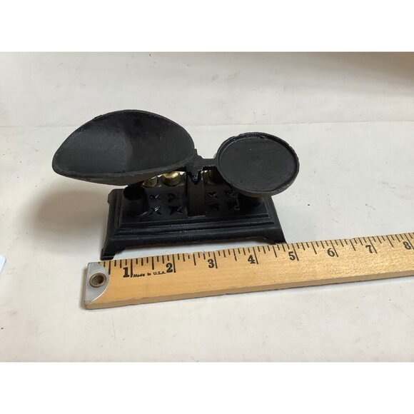 1970s Cast Iron Miniature Balance Scale with Brass Weights-NEW NOS - Picture 4 of 7